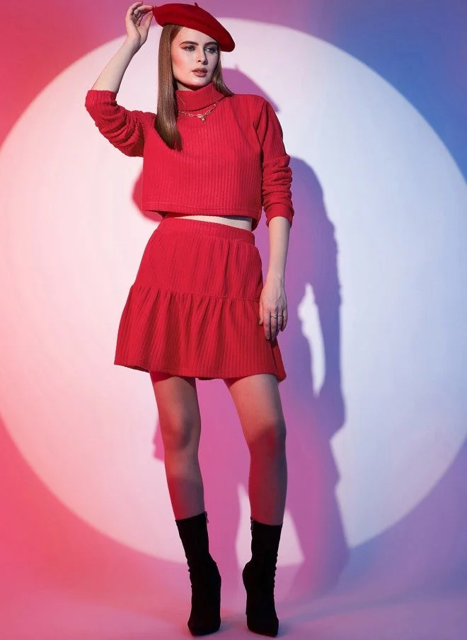 STREET 9 Red Turtle Neck Crop Top for Women